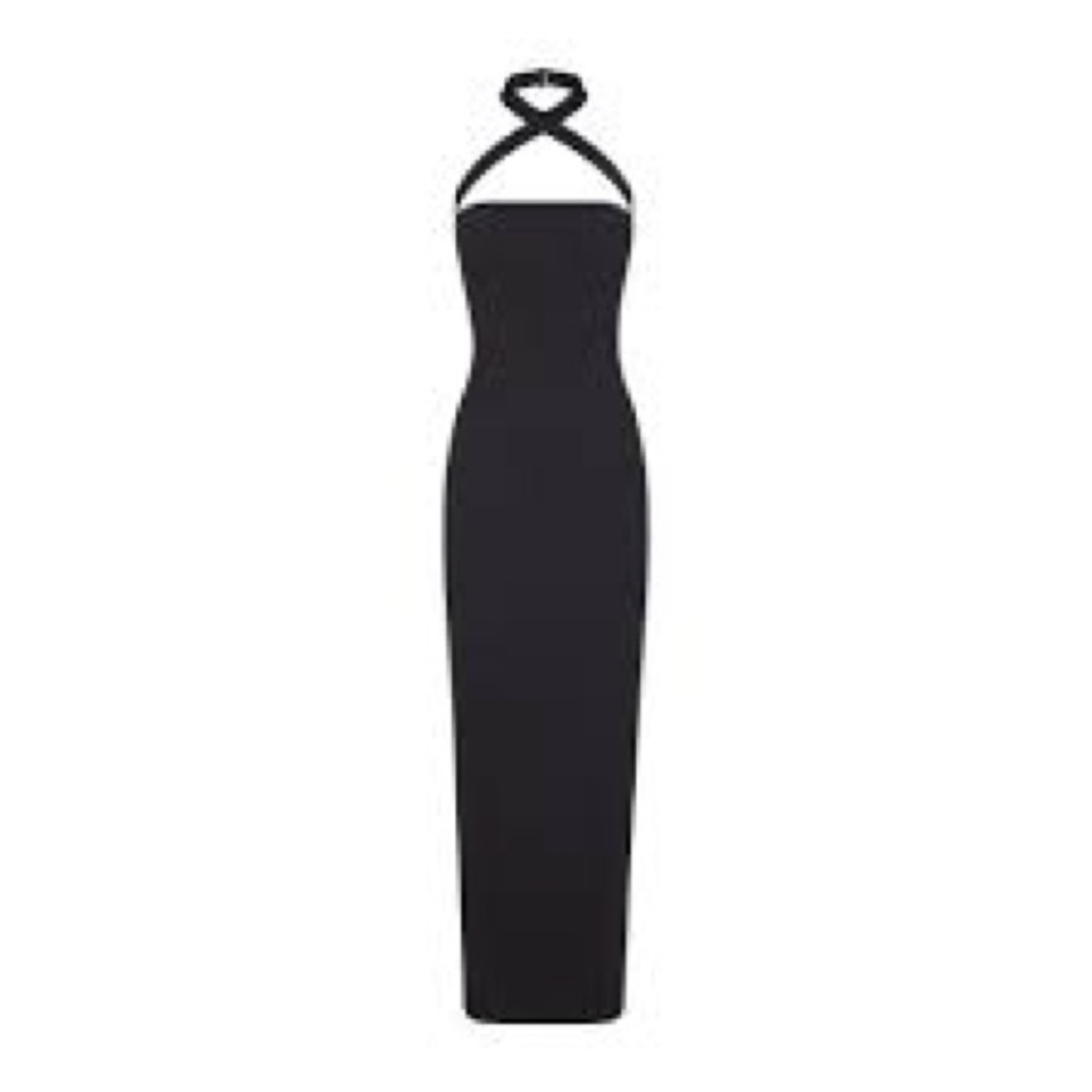 Women's Black Wrap Long Slip Dress - Picture 2 of 5